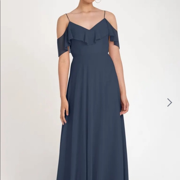 Jenny yoo Navy Blue “mila” cold shoulder formal wedding event bridesmaid gown - Picture 4 of 16